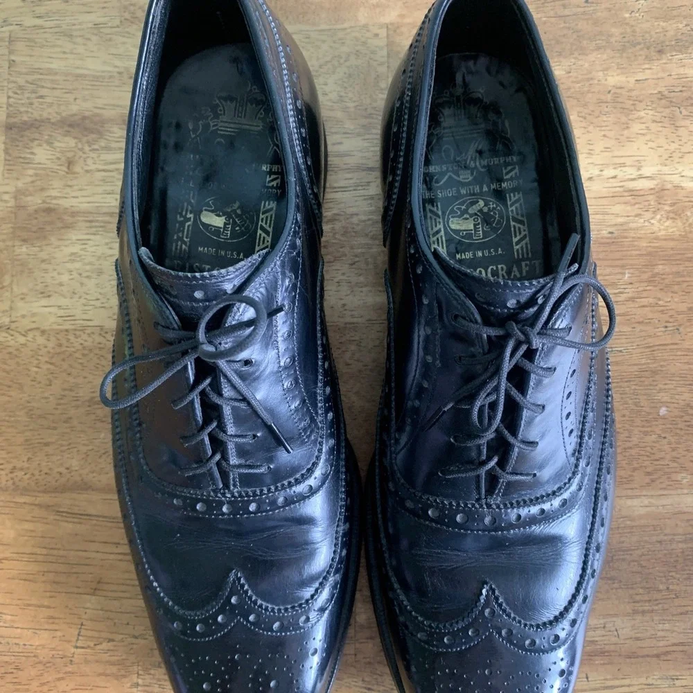 Johnston & Murphy Men's 8 C/R Black Leather Aristocraft Wingtip Oxfords USA